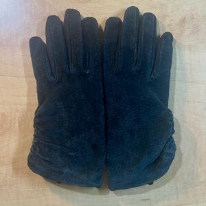 Black Leather Suede Women Medium Gloves